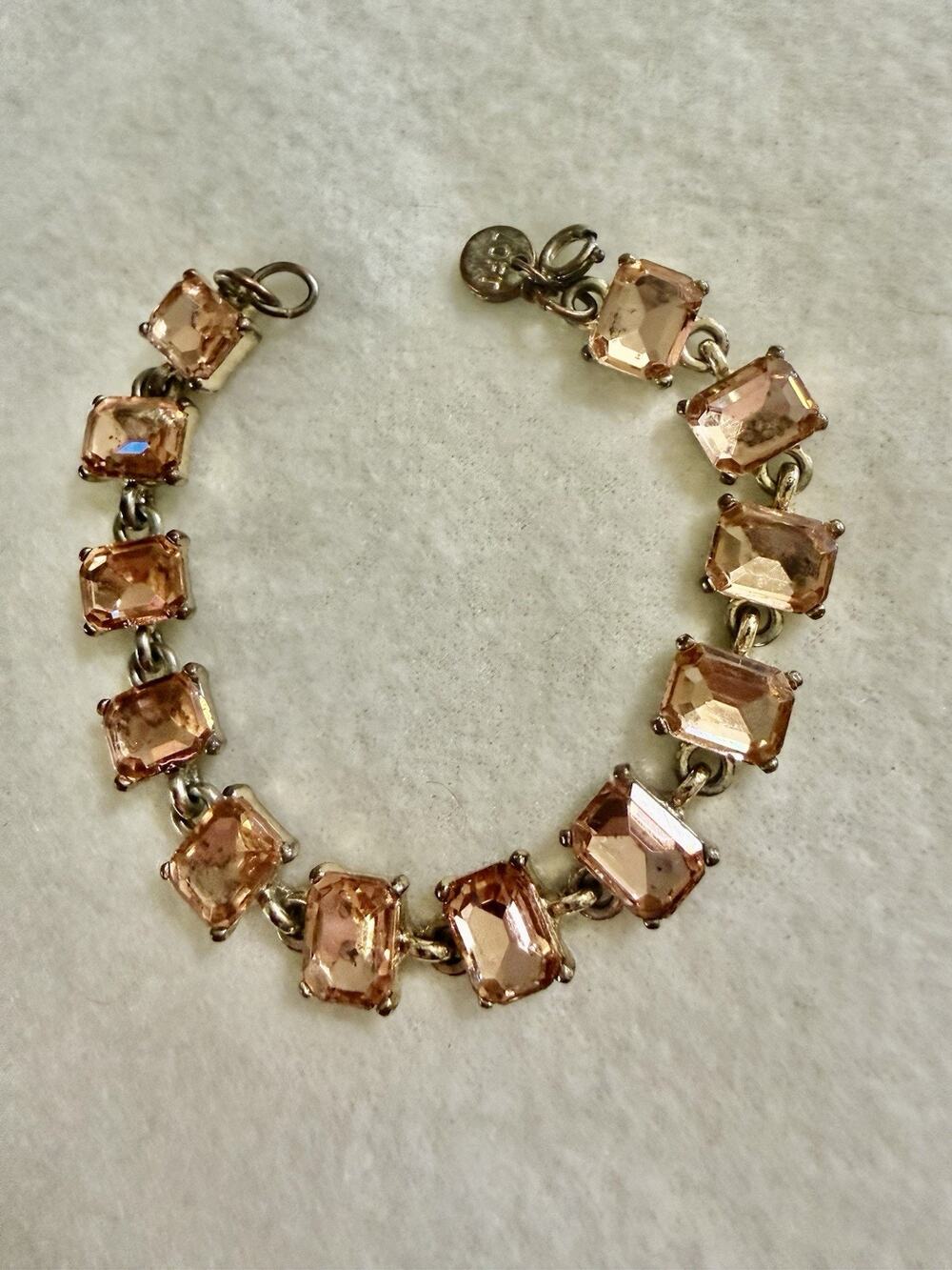 Ann Taylor Bracelet Peach Rhinestones Silver Tone Sparkle Chic Fashion 7”